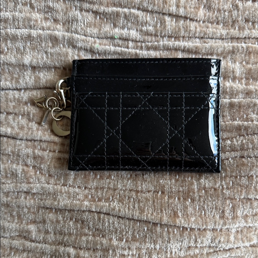 Dior black patent card holder